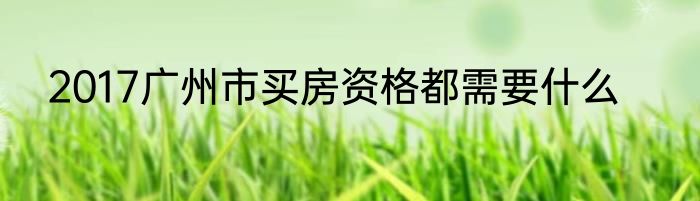 2017广州市买房资格都需要什么
