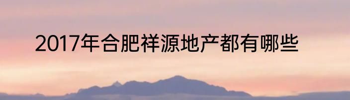 2017年合肥祥源地产都有哪些