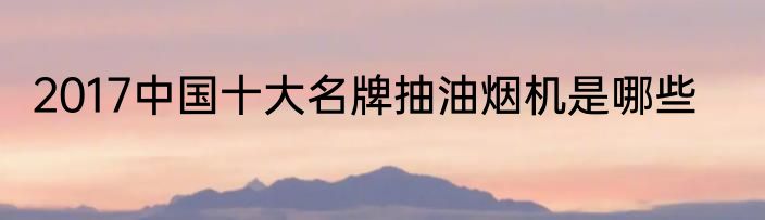 2017中国十大名牌抽油烟机是哪些