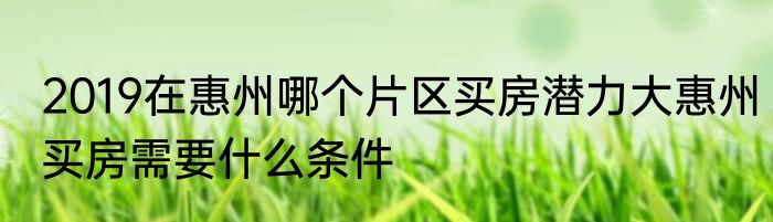 2019在惠州哪个片区买房潜力大惠州买房需要什么条件