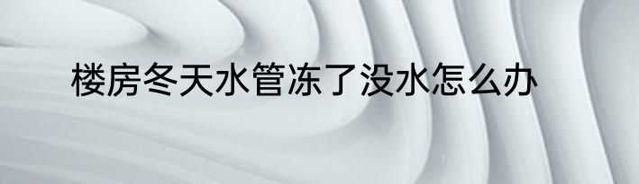 楼房冬天水管冻了没水怎么办