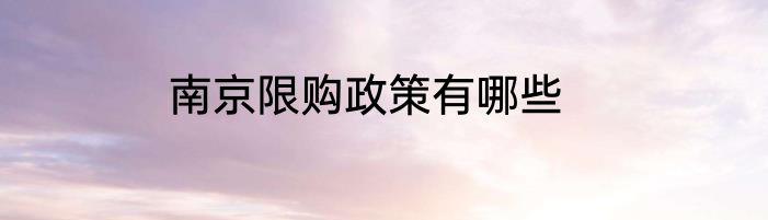 南京限购政策有哪些