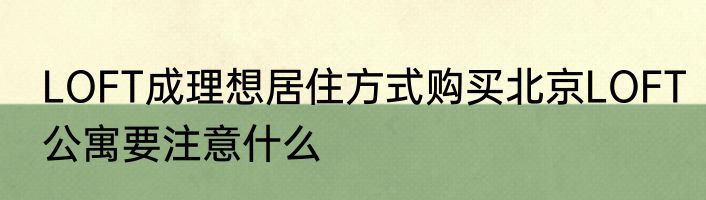 LOFT成理想居住方式购买北京LOFT公寓要注意什么