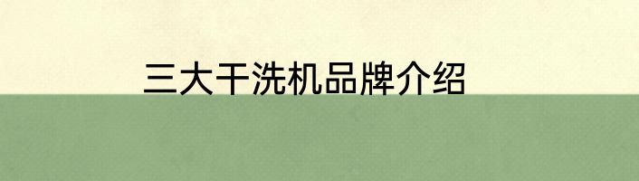 三大干洗机品牌介绍