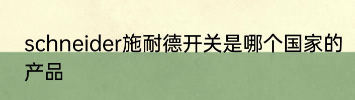 schneider施耐德开关是哪个国家的产品