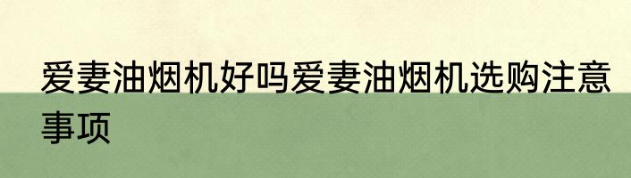 爱妻油烟机好吗爱妻油烟机选购注意事项