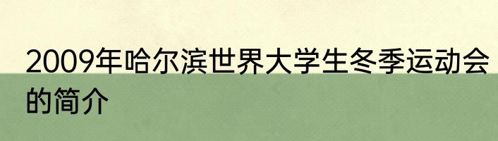 2009年哈尔滨世界大学生冬季运动会的简介