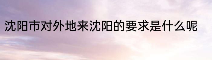 沈阳市对外地来沈阳的要求是什么呢