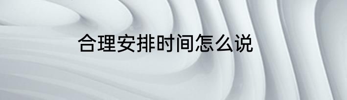合理安排时间怎么说