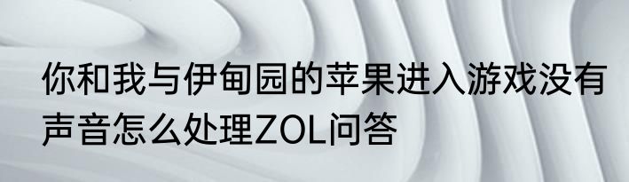 你和我与伊甸园的苹果进入游戏没有声音怎么处理ZOL问答