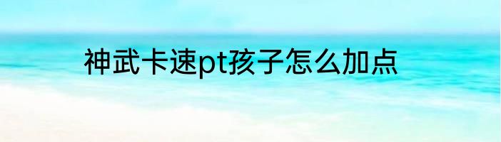 神武卡速pt孩子怎么加点