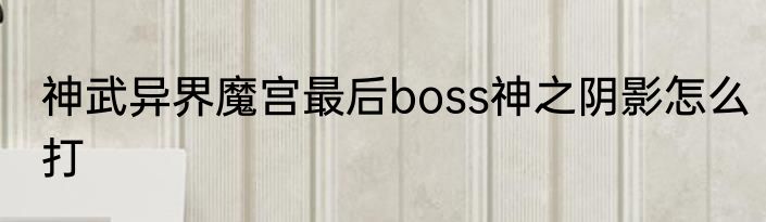 神武异界魔宫最后boss神之阴影怎么打