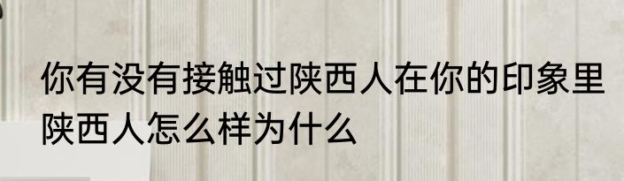 你有没有接触过陕西人在你的印象里陕西人怎么样为什么