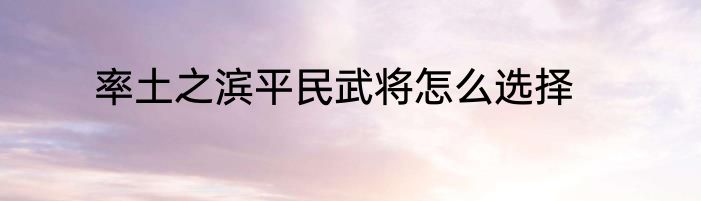 率土之滨平民武将怎么选择