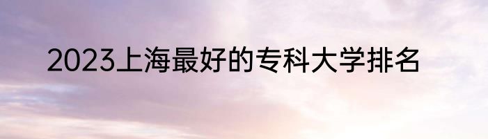 2023上海最好的专科大学排名
