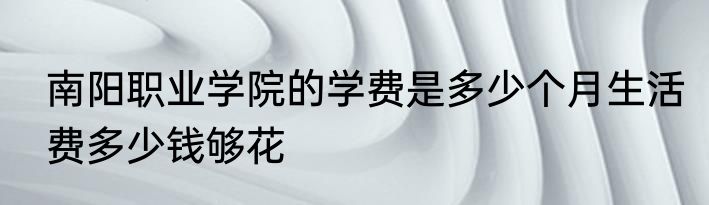 南阳职业学院的学费是多少个月生活费多少钱够花