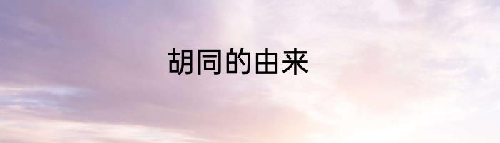 胡同的由来