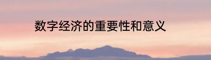 数字经济的重要性和意义
