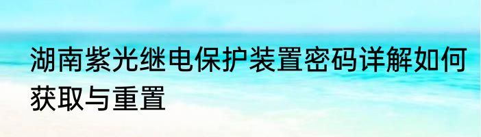 湖南紫光继电保护装置密码详解如何获取与重置