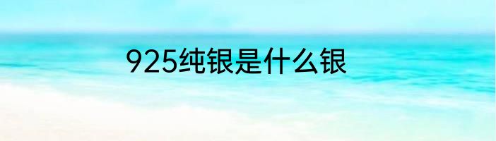 925纯银是什么银
