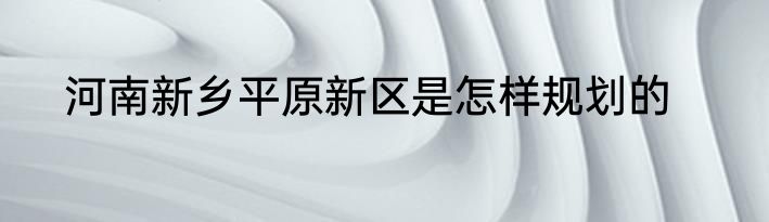 河南新乡平原新区是怎样规划的