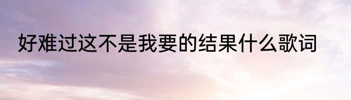 好难过这不是我要的结果什么歌词