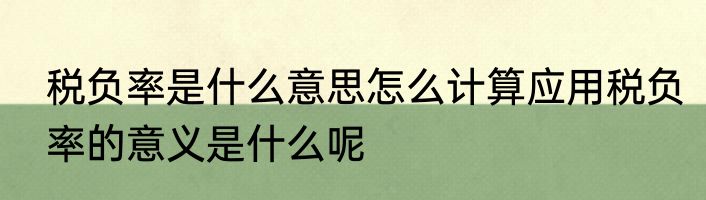 税负率是什么意思怎么计算应用税负率的意义是什么呢
