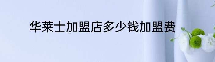 华莱士加盟店多少钱加盟费
