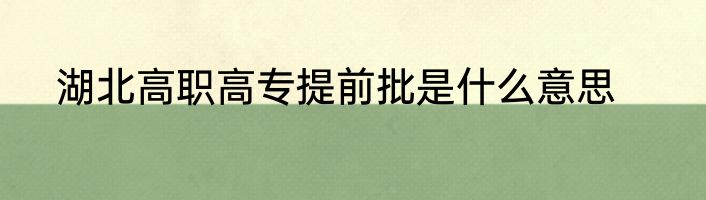 湖北高职高专提前批是什么意思