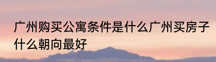 广州购买公寓条件是什么广州买房子什么朝向最好