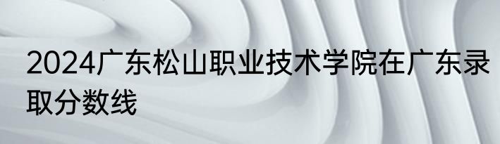 2024广东松山职业技术学院在广东录取分数线