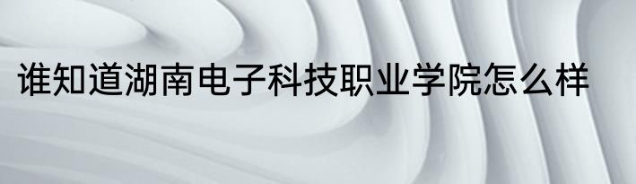 谁知道湖南电子科技职业学院怎么样