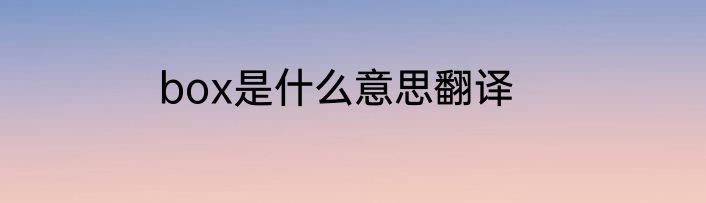 box是什么意思翻译
