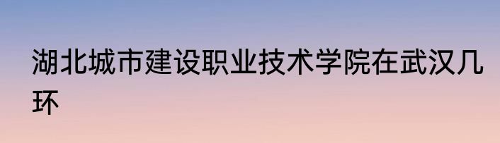 湖北城市建设职业技术学院在武汉几环